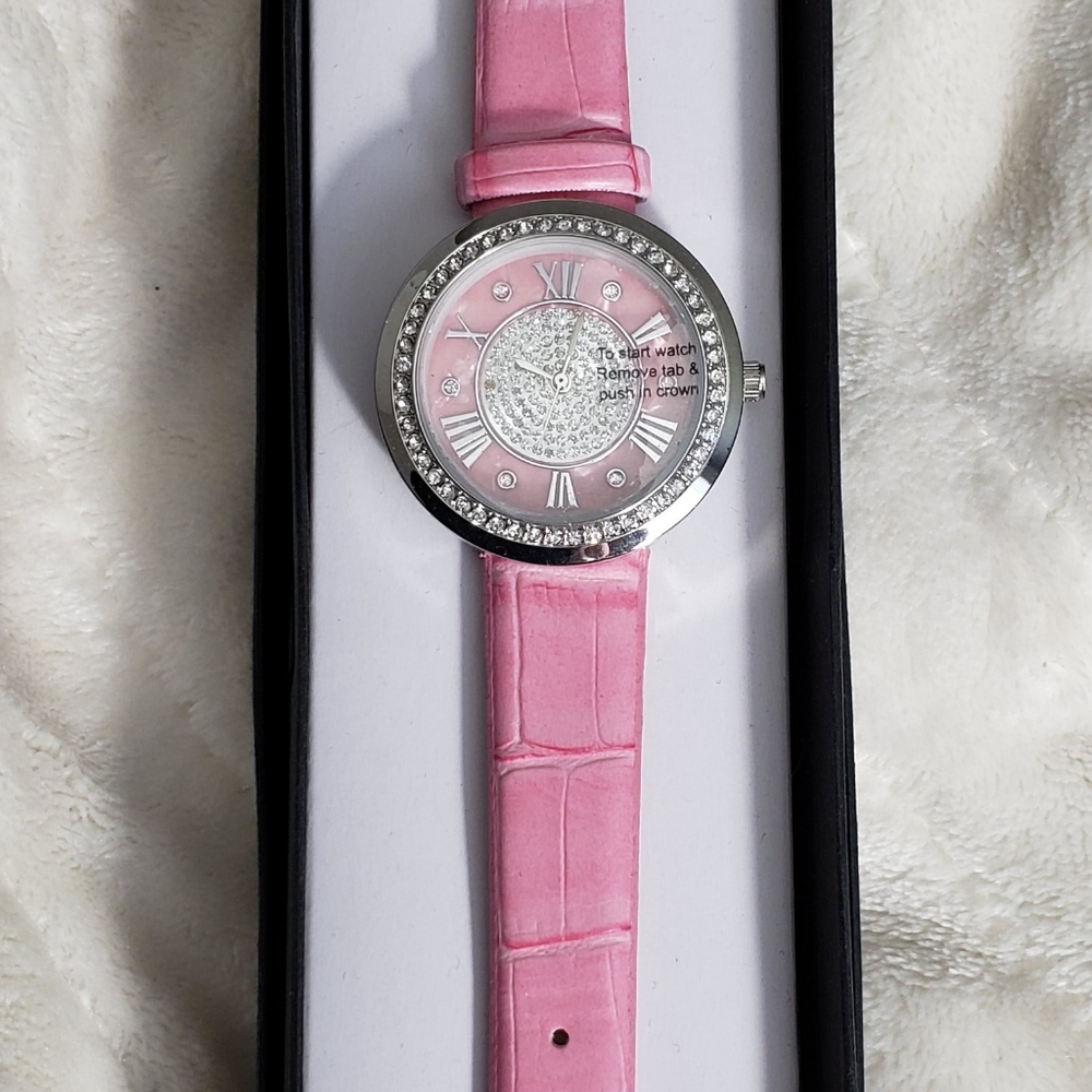 Pink leather strap watch